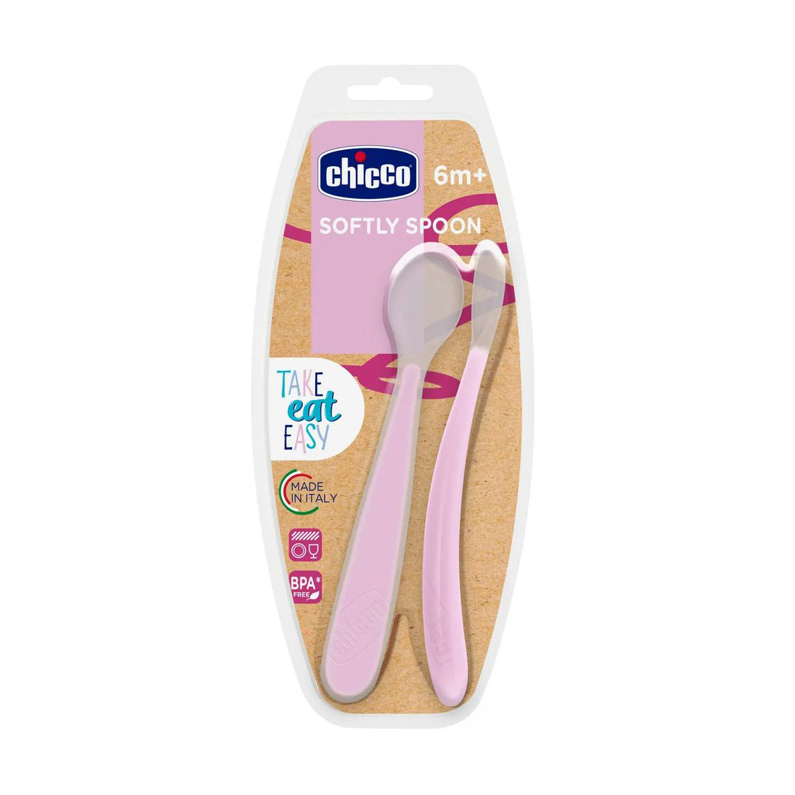 Дитячі ложки для годування Chicco силіконові, від 6 місяців, рожеві, 2 шт (06828.11)